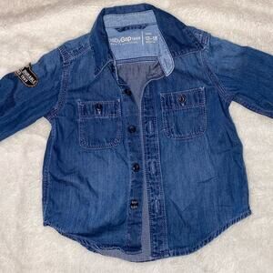Baby Gap Denim Long Sleeve Button Down Collard Shirt SZ 12-18M